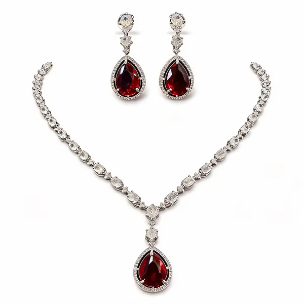 White_Red_Brass_Ad_Cz_Teardrop_Necklace_With_Earrings_For_Women