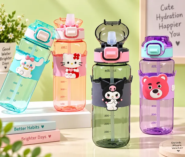 Cartoon_Print_Plastic_Flip-Top_Water_Bottle_With_Carry_Loop_For_Kids