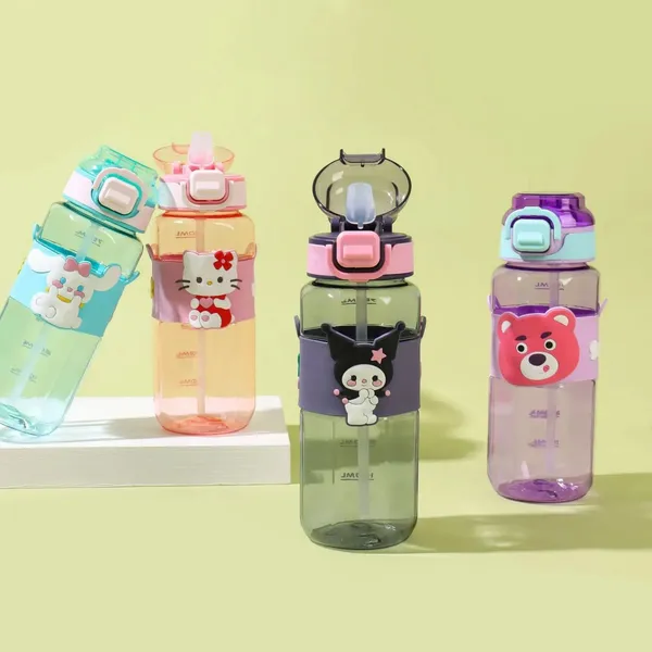 Cartoon_Print_Plastic_Flip-Top_Water_Bottle_With_Carry_Loop_For_Kids