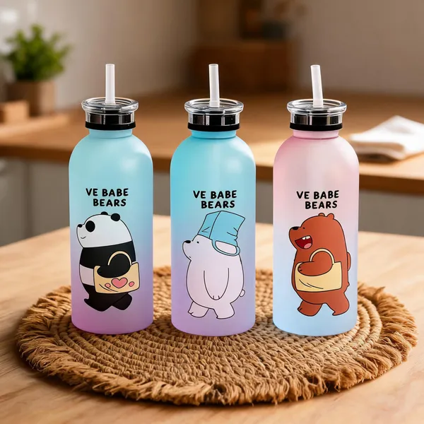 Pastel_Cartoon_Bear_Print_Plastic_Straw_Water_Bottle_Pack_Of_3