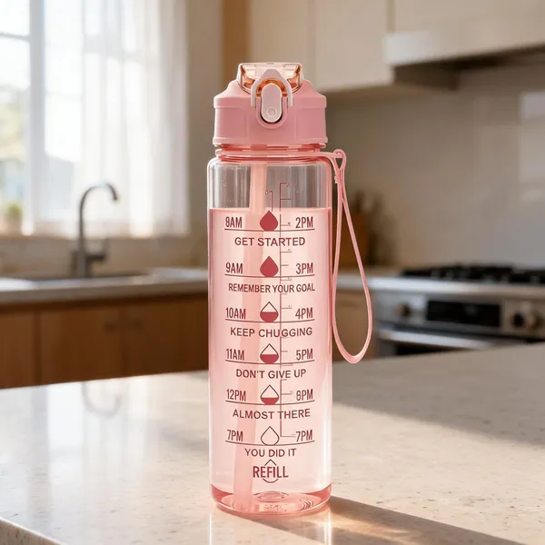 Pink_Transparent_Motivational_Plastic_Water_Bottle_900Ml_Flip-Top_Lid