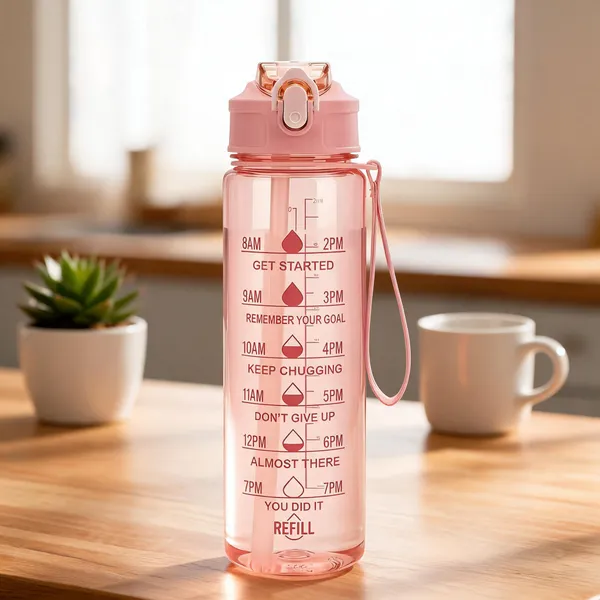 Pink_Transparent_Motivational_Plastic_Water_Bottle_900Ml_Flip-Top_Lid
