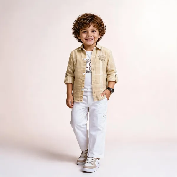 Beige_Cotton_Checked_Shirt_And_Trouser_Set_For_Boys
