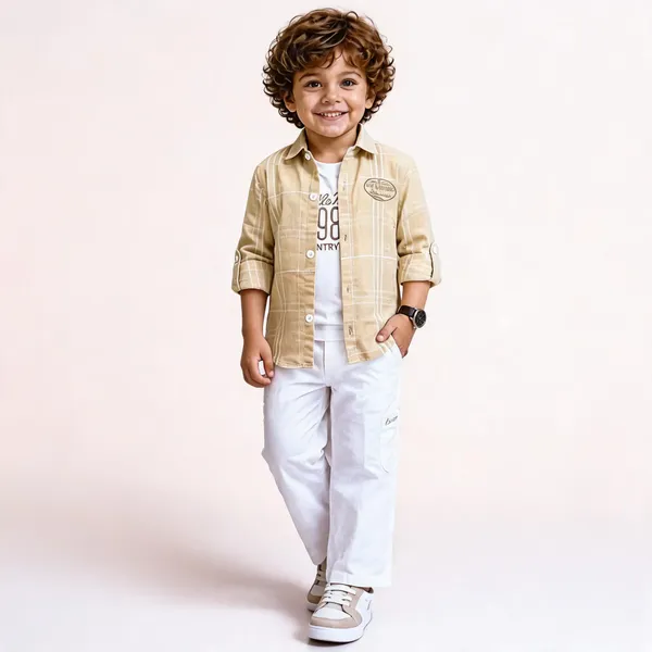 Beige_Cotton_Checked_Shirt_And_Trouser_Set_For_Boys
