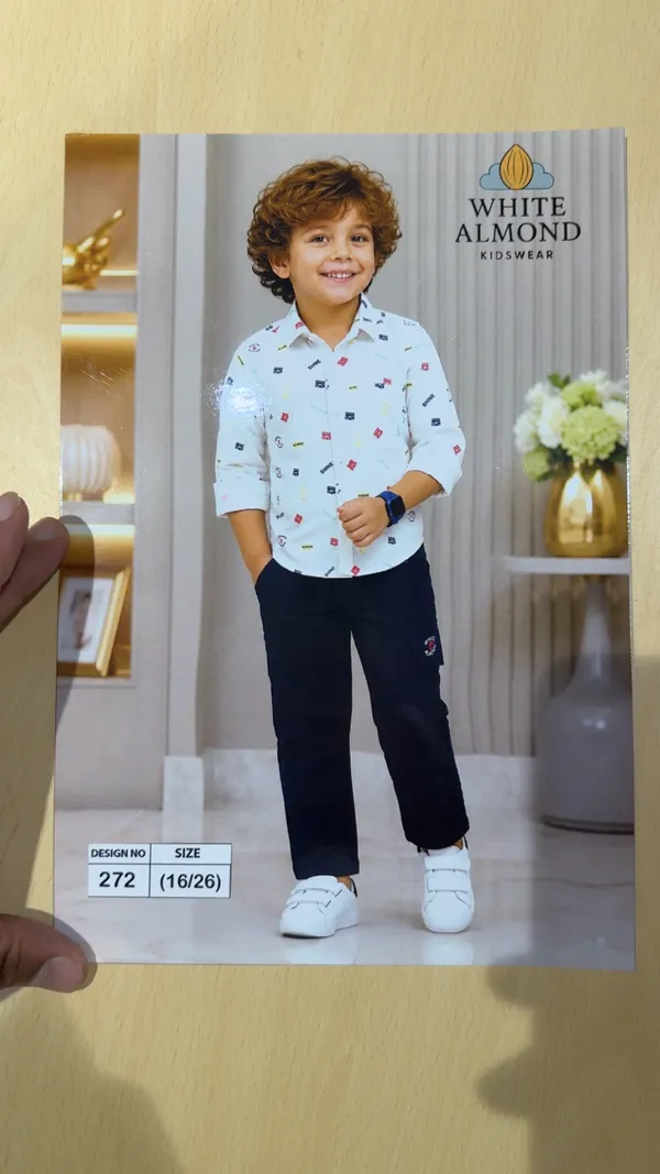White_Printed_Shirt_And_Navy_Trousers_Set_For_Boys