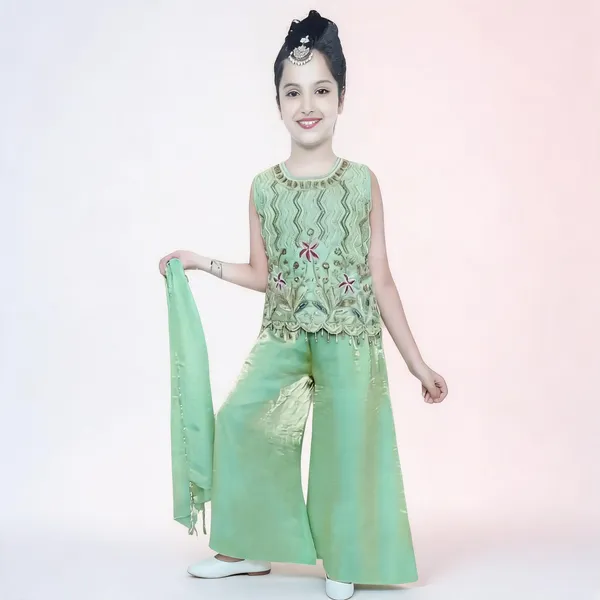 Mint_Green_Cotton_Embroidered_Kurta_Set_For_Girls