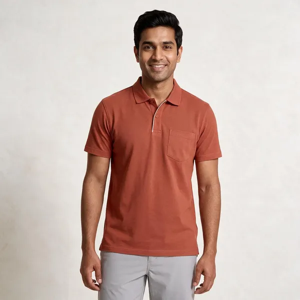 Rust_Cotton_Blend_Polo_T-Shirt_For_Men