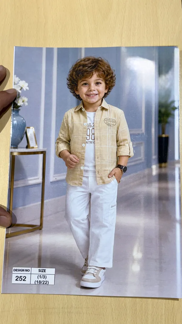 Beige_Checked_Casual_Shirt_And_Trouser_Set_For_Boys