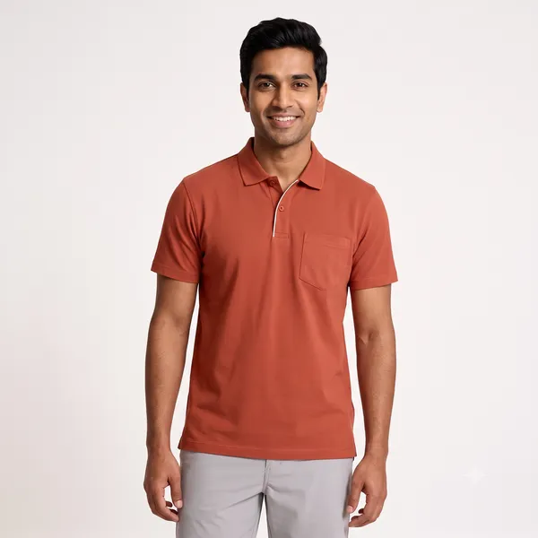 Rust_Cotton_Blend_Polo_T-Shirt_For_Men