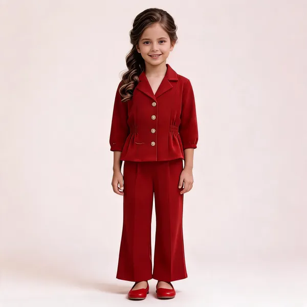 Red_Japanese_Cotton_Blazer_Style_Co-Ord_Set_For_Girls