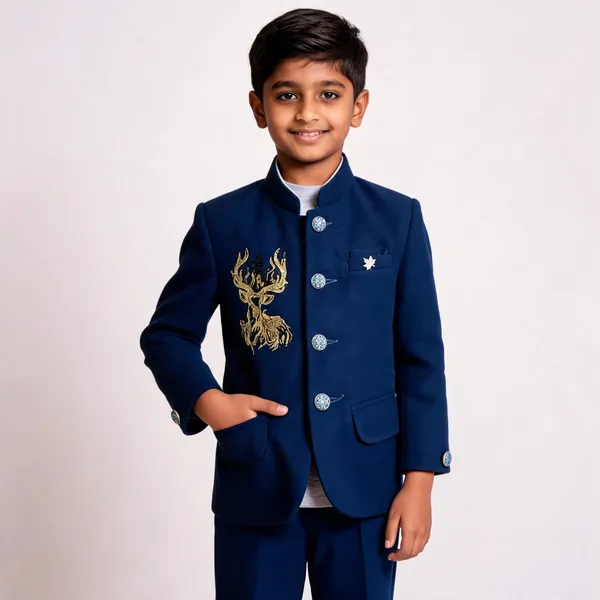 Navy_Blue_Lycra_Embroidered_Bandhgala_Jacket_And_Pants_Set_For_Boys