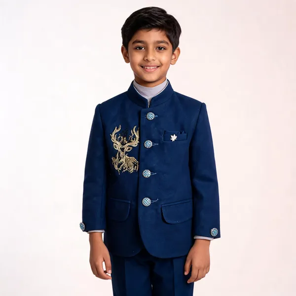 Navy_Blue_Lycra_Embroidered_Bandhgala_Jacket_And_Pants_Set_For_Boys