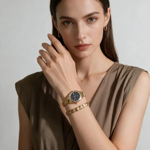 Gold_Stainless_Steel_Black_Dial_Analog_Bracelet_Watch_For_Women