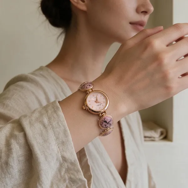 Rose_Gold_Stainless_Steel_Pink_Accent_Analog_Bracelet_Watch_For_Women