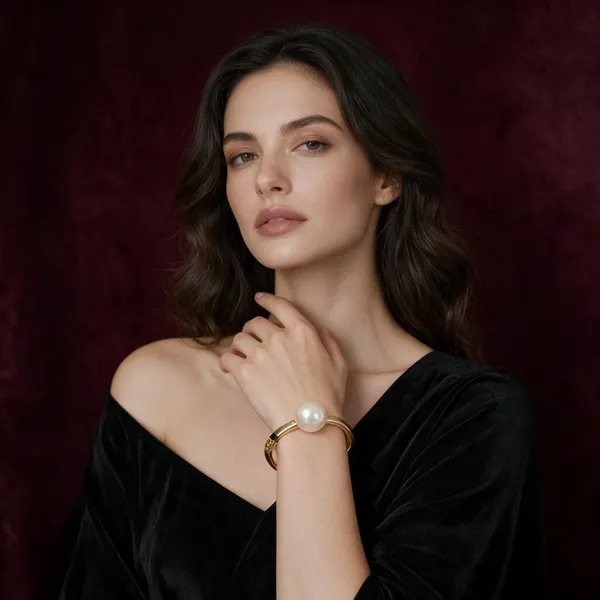 Gold_Stainless_Steel_Pearl_Detail_Open_Cuff_Bracelet_For_Women