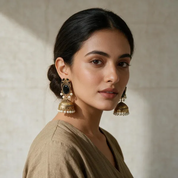 Black_Gold_Stainless_Steel_Traditional_Jhumka_Earrings_For_Women