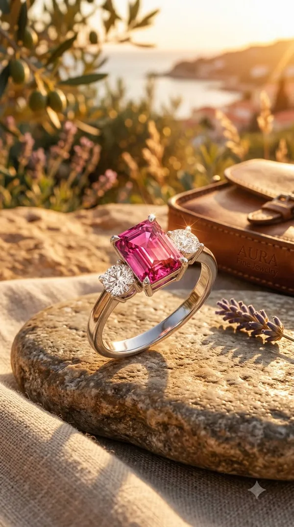Silver_Copper_Pink_Rectangular_Stone_Ring_For_Women