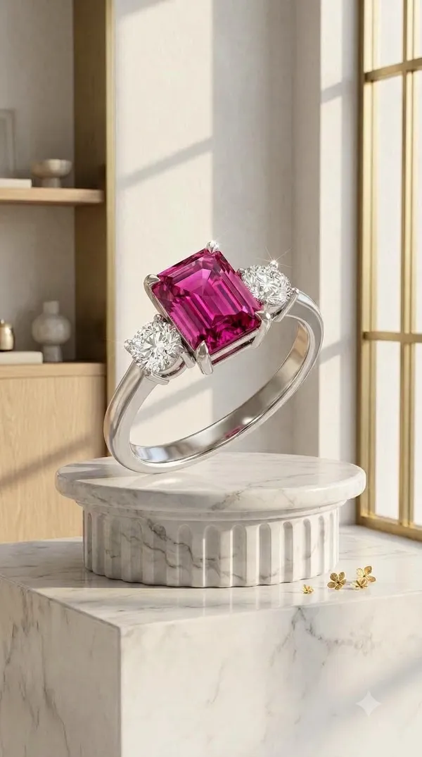 Silver_Copper_Pink_Rectangular_Stone_Ring_For_Women