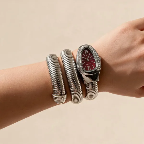 Silver_Stainless_Steel_Coiled_Bracelet_Analog_Watch_For_Women