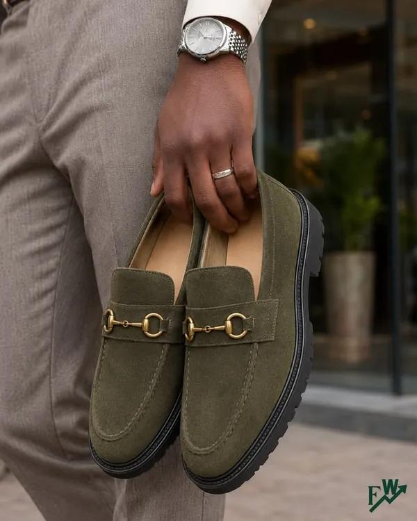Olive_Suede_Horsebit_Slip_On_Loafers_For_Men