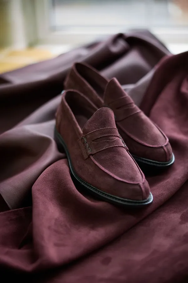Burgundy_Suede_Penny_Slip_On_Loafers_For_Men