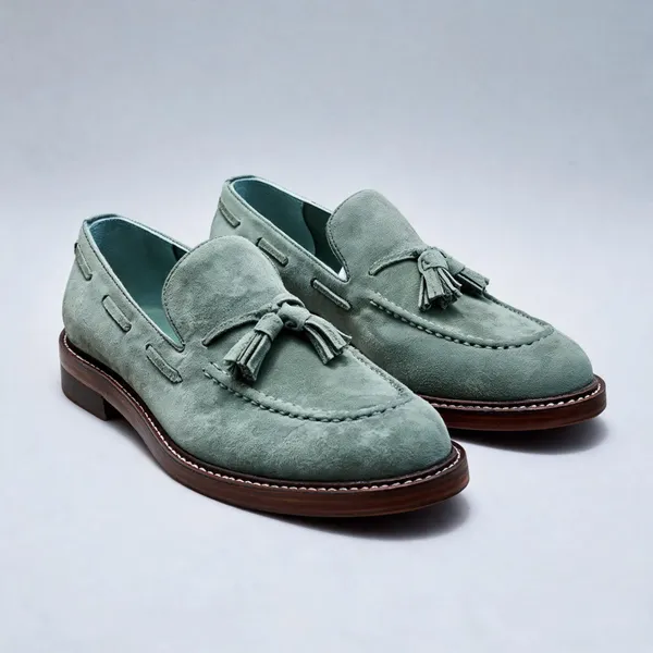 Green_Suede_Tassel_Slip_On_Loafers_For_Men