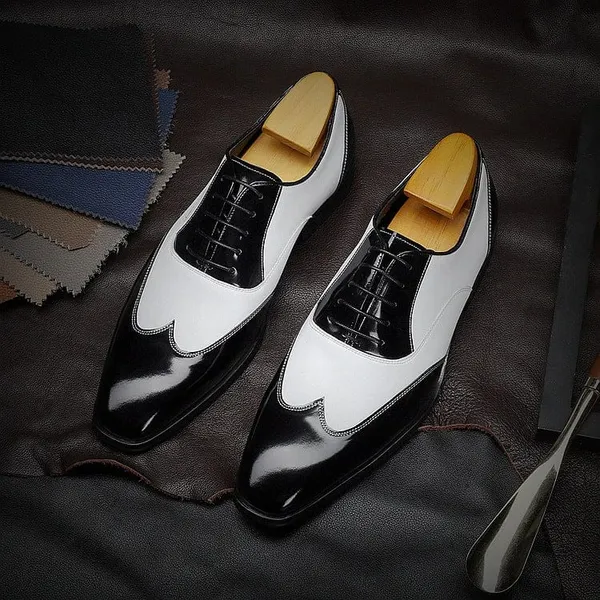Black_White_Leather_Wingtip_Lace_Up_Formal_Shoes_For_Men