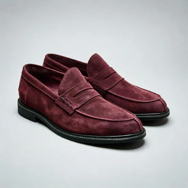 Burgundy_Suede_Penny_Slip_On_Loafers_For_Men
