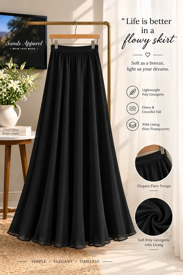 Black_Poly_Georgette_Flared_Skirt_for_Women