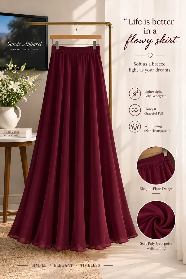 Maroon_Poly_Georgette_Flared_Skirt_for_Women
