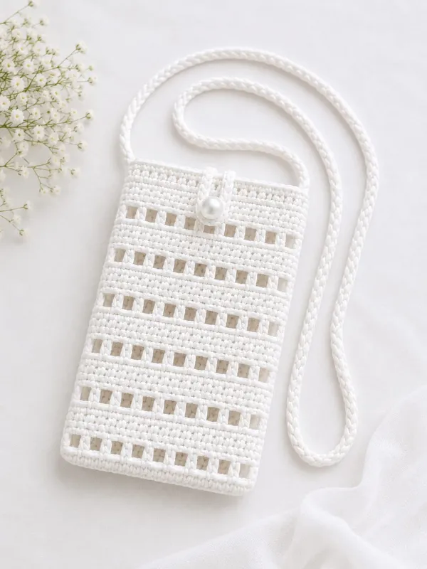 Hand_Made_Crochet_Crossbody_Phone_Bag_White_With_Pearl_Button_Closure
