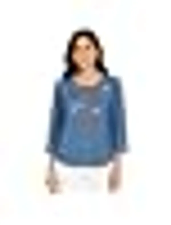 Women_S_Denim_Top_With_Floral_Embroidery_3_4_Sleeves_Size_S
