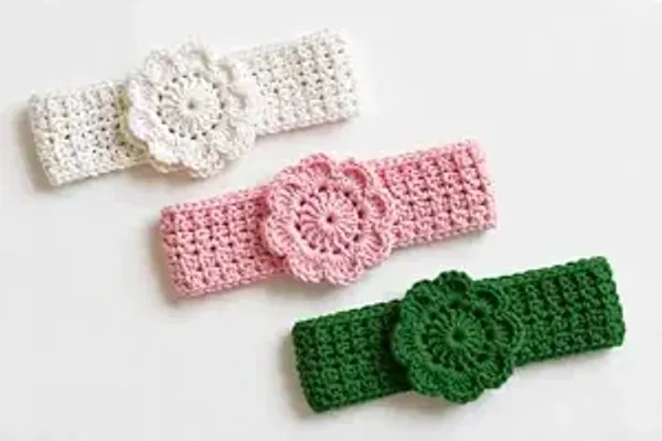 Hand_Made_Crochet_Flower_Headband_For_Girls_White_Pink_And_Green