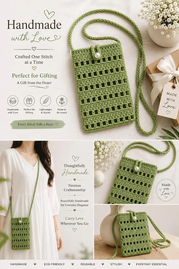 Hand_Made_Crochet_Crossbody_Phone_Bag_Green_With_Pearl_Button_Closure