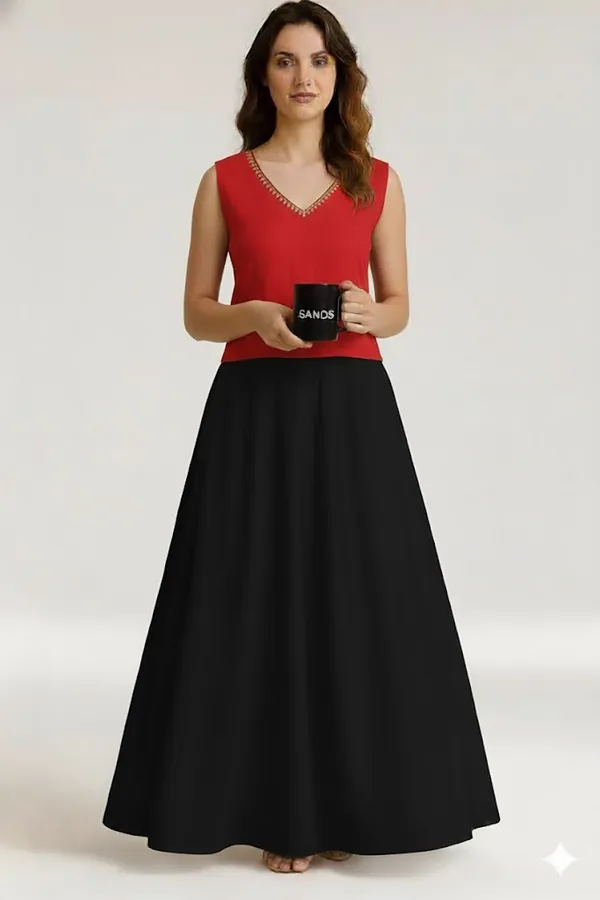 Black_Poly_Georgette_Flared_Skirt_for_Women