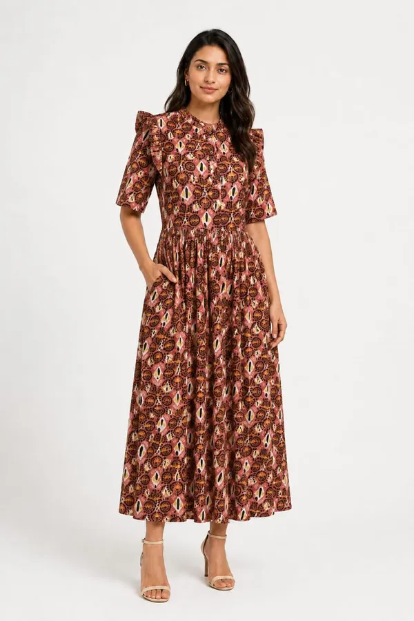 Brown_Printed_Fit_And_Flare_Dress_for_Women