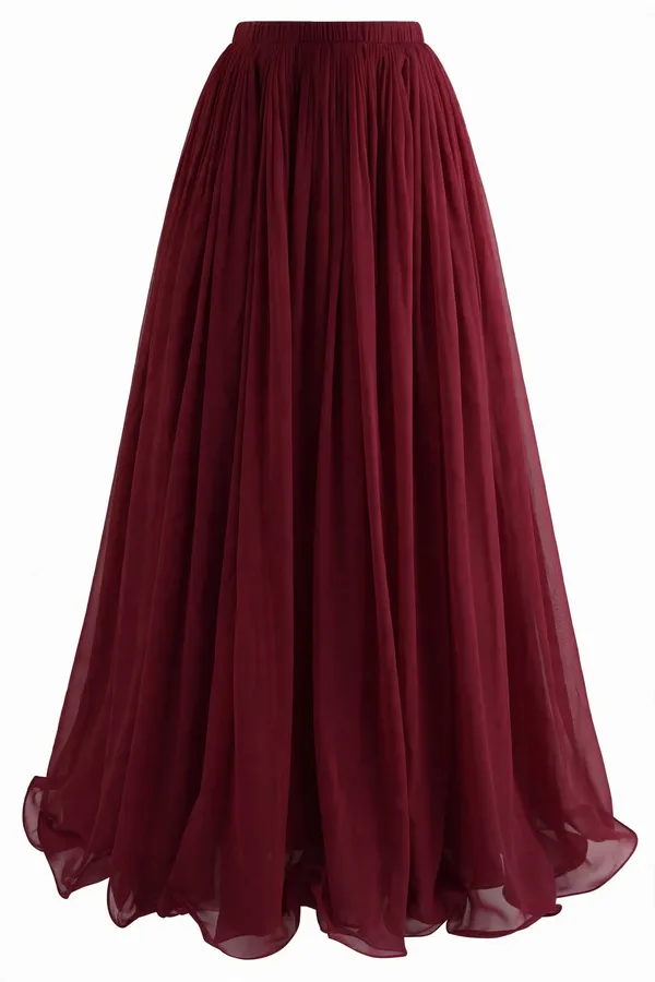 Maroon_Poly_Georgette_Flared_Skirt_For_Women
