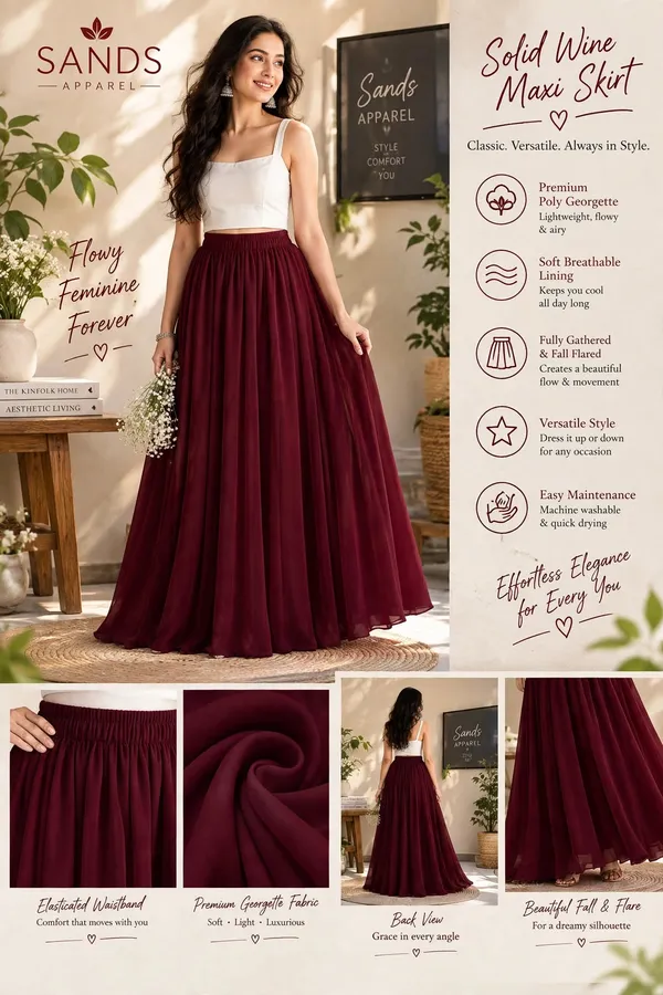 Maroon_Poly_Georgette_Flared_Skirt_For_Women
