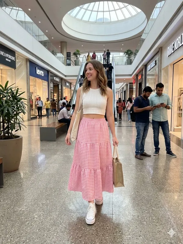 Pink_Gingham_Tiered_Midi_Skirt_for_Women