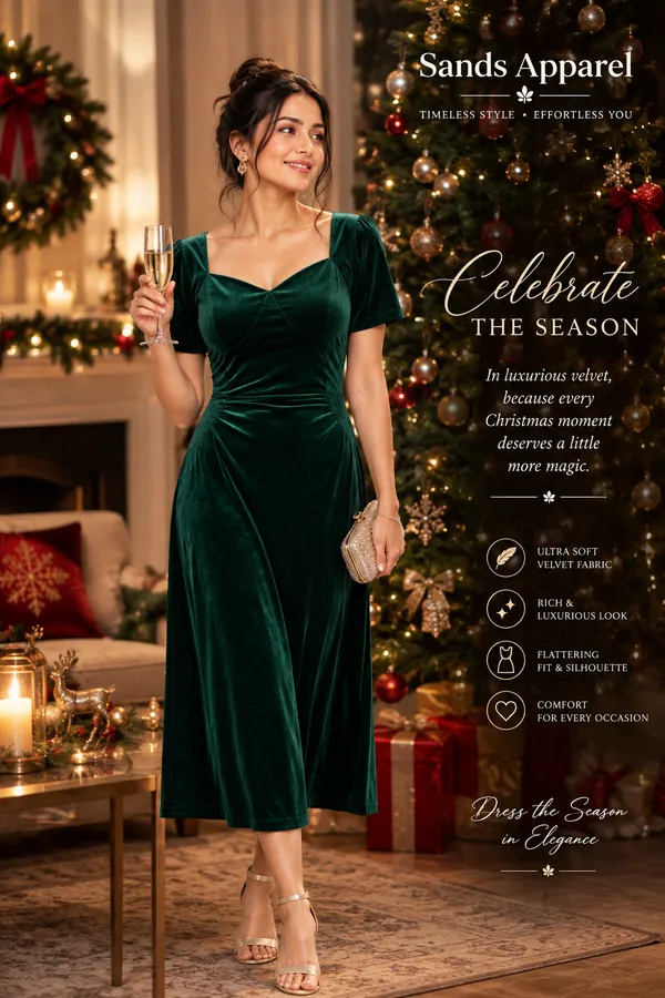 Green_Velvet_Fitted_Midi_Dress_For_Women