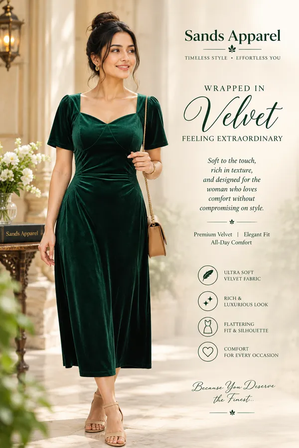 Green_Velvet_Fitted_Midi_Dress_For_Women