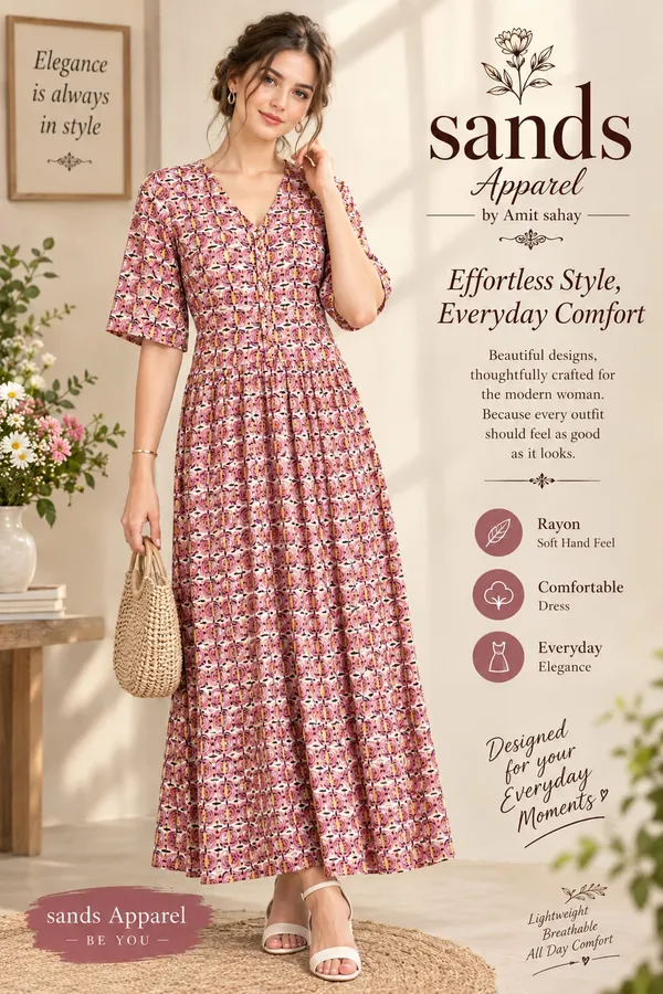 Brown_Printed_Fit_And_Flare_Dress_For_Women