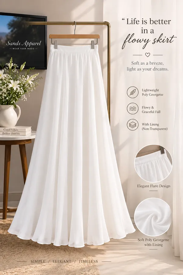 White_Poly_Georgette_Flared_Maxi_Skirt_for_Women