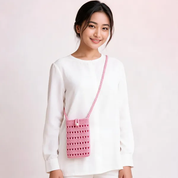 Hand_Made_Pink_Crochet_Crossbody_Phone_Bag_With_Pearl_Button_Closure