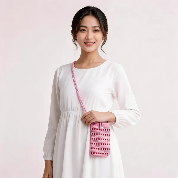 Hand_Made_Pink_Crochet_Crossbody_Phone_Bag_With_Pearl_Button_Closure