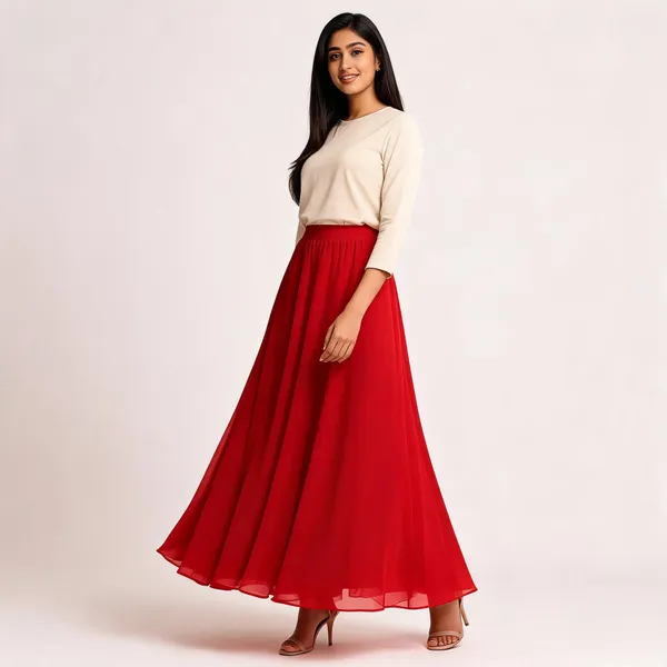 Red_Poly_Georgette_Flared_Skirt_For_Women