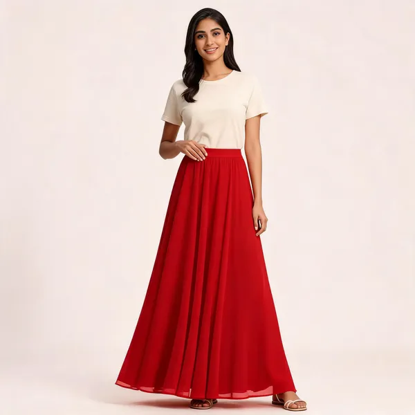 Red_Poly_Georgette_Flared_Skirt_For_Women