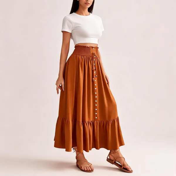 Rust_Textured_Tiered_Skirt_For_Women
