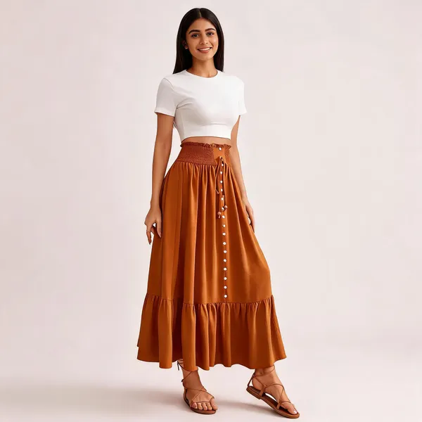 Rust_Textured_Tiered_Skirt_For_Women