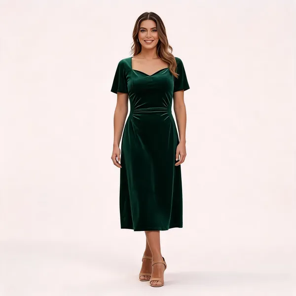 Green_Velvet_Fitted_Midi_Dress_For_Women